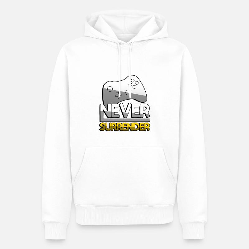 NEVER SURRENDER (Gelb) + Controller - Gaming - Männer Premium Bio Hoodie - Weiß