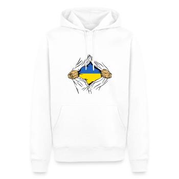 Drapeau de l’Ukraine Vintage Drapeau ukrainien d’occasion Look - Sweat à capuche Premium bio Homme - blanc - Devant - Nico (187cm)