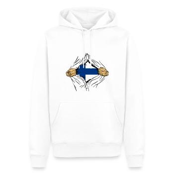 Drapeau finlandais Suomi Drapeau finlandais Look utilisé - Sweat à capuche Premium bio Homme - blanc - Devant - Nico (187cm)