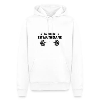 La Sueur Est Ma Thérapie - Sweat à capuche Premium bio Homme - blanc - Devant - Nico (187cm)