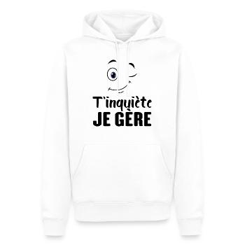 T'inquiète Je Gère - Sweat à capuche Premium bio Homme - blanc - Devant - Nico (187cm)