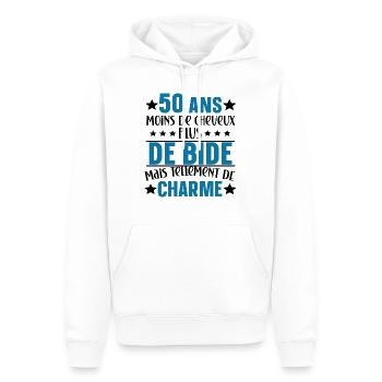 50 ans cadeau humour anniversaire beauf - Sweat à capuche Premium bio Homme - blanc - Devant - Nico (187cm)