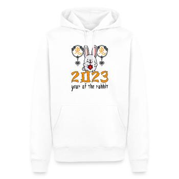 Personnage de lapin chinois Nouvel An 2023 - Sweat à capuche Premium bio Homme - blanc - Devant - Nico (187cm)