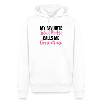 Travail social Travail social Grand-mère en travail social - Sweat à capuche Premium bio Homme - blanc - Devant - Nico (187cm)