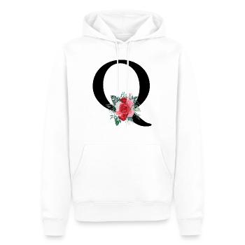 Roter Blumenbuchstabe Q - Männer Premium Bio Hoodie - Weiß - Vorne - Nico (187cm)
