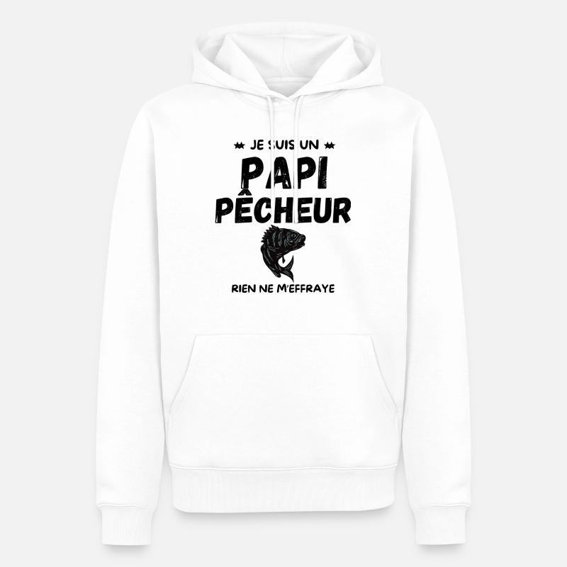 PAPI PÊCHEUR - Sweat à capuche Premium bio Homme - blanc
