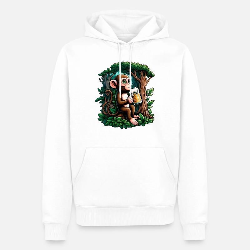 Lässiger Bieraffe - Männer Premium Bio Hoodie - Weiß