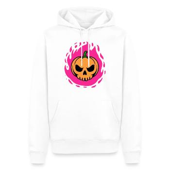Crâne de citrouille en flammes roses - Sweat à capuche Premium bio Homme - blanc - Devant - Nico (187cm)