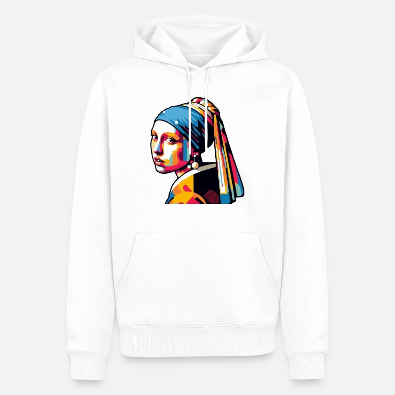 Mädchen mit Perlenohrring modern - Männer Premium Bio Hoodie - Weiß