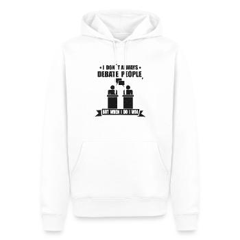 Débat Discours Débatteur Conférencier Idée cadeau - Sweat à capuche Premium bio Homme - blanc - Devant - Nico (187cm)