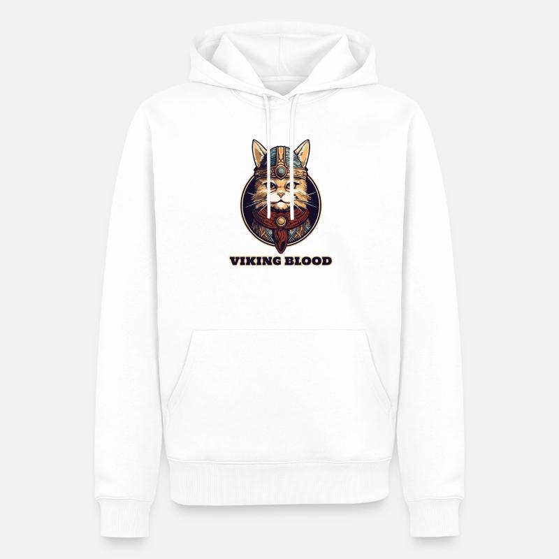 Wikingerkatze mit Wikingerhelm und Wikingerblut - Männer Premium Bio Hoodie - Weiß