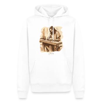 Jesus Josef: Der urprüngliche Zimmermann - Männer Premium Bio Hoodie - Weiß - Vorne - Nico (187cm)