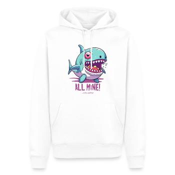 Ich esse alle Süßigkeiten, der "Alles-meins"-Hai - Männer Premium Bio Hoodie - Weiß - Vorne - Nico (187cm)