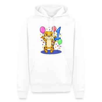 1 an - Inscription à l’école - Motif chat jaguar - Za - Sweat à capuche Premium bio Homme - blanc - Devant - Nico (187cm)