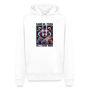 Lustiges Waschbär Gaming Pizza Gamer Zocker Zocken - Männer Premium Bio Hoodie - Weiß - Vorne - Nico (187cm)