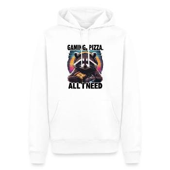Lustiges Waschbär Gaming Pizza Gamer Zocker Zocken - Männer Premium Bio Hoodie - Weiß - Vorne - Nico (187cm)