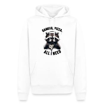 Lustiges Waschbär Gaming Pizza Gamer Zocker Zocken - Männer Premium Bio Hoodie - Weiß - Vorne - Nico (187cm)