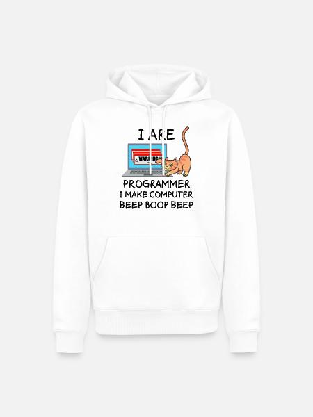 Informatik Fun Spruch Programmierer Katze Geschenk - Männer Premium Bio Hoodie - Weiß