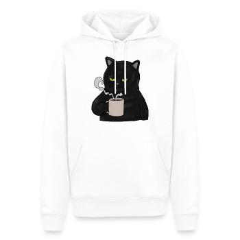 Chat noir grincheurs avec café muffins du matin - Sweat à capuche Premium bio Homme - blanc - Devant - Nico (187cm)