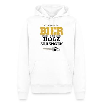 Ich möchte nur Bier trinken und mit Holz Abhängen - Männer Premium Bio Hoodie - Weiß - Vorne - Nico (187cm)