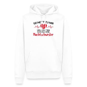 Sei nett zu mir Vielleicht bin ich mal Deine Nacht - Männer Premium Bio Hoodie - Weiß - Vorne - Nico (187cm)
