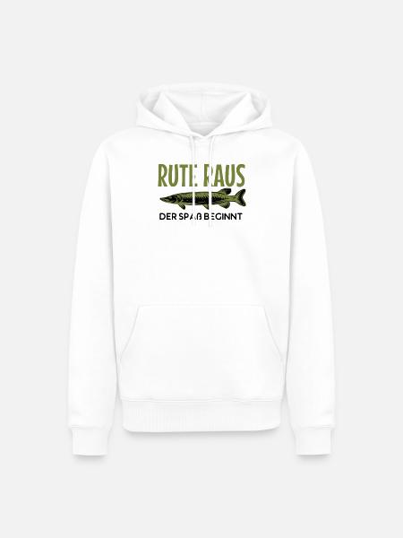 Rute raus der Spass beginnt, Fisch, Angler, Angeln - Männer Premium Bio Hoodie - Weiß