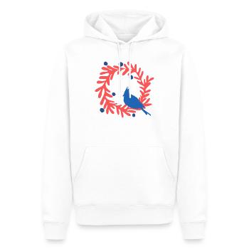 Weihnachtsbild, blauer Vogel auf rotem Kranz - Männer Premium Bio Hoodie - Weiß - Vorne - Nico (187cm)