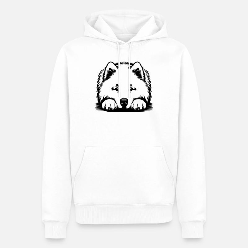 Samojede Kopf mit Pfoten - Männer Premium Bio Hoodie - Weiß