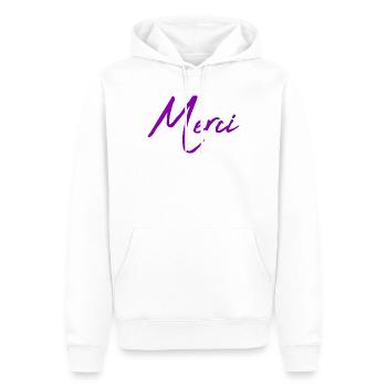 MERCI. MAÎTRESSE. MAÎTRE. MERCI MAÎTRESSE - Sweat à capuche Premium bio Homme - blanc - Devant - Nico (187cm)