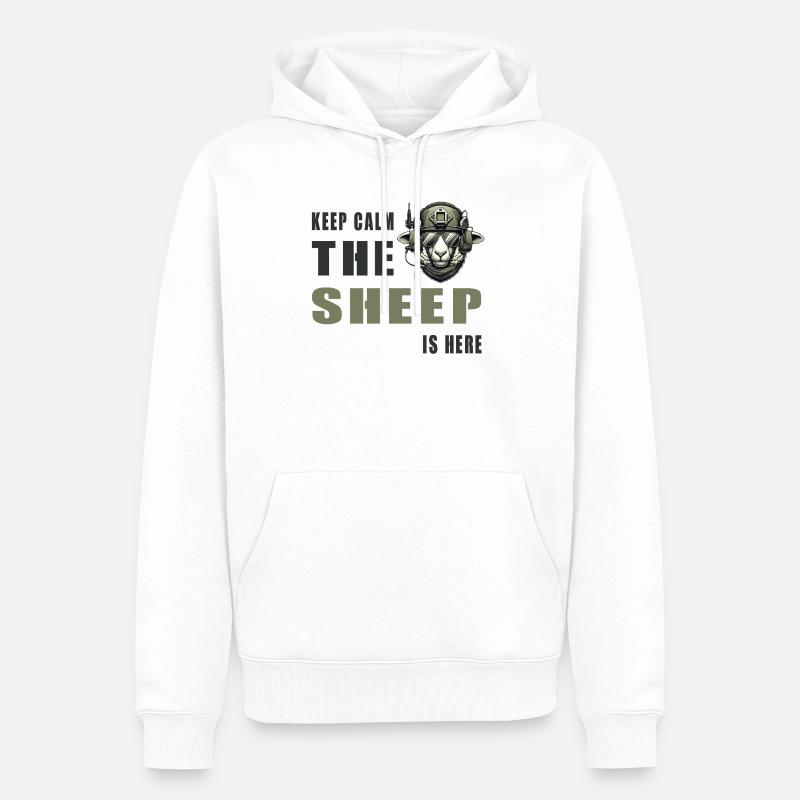 Mouton – Conception Keep Calm - Sweat à capuche Premium bio Homme - blanc