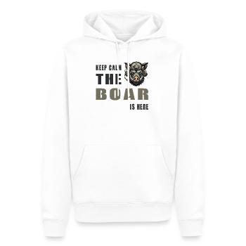 Bleib ruhig – das Wildschwein ist da - Männer Premium Bio Hoodie - Weiß - Vorne - Nico (187cm)