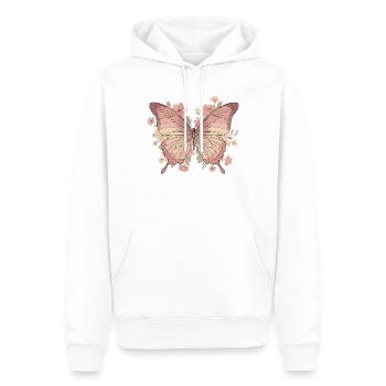 Rosa Schmetterling mit Blumen - Männer Premium Bio Hoodie - Weiß - Vorne - Nico (187cm)