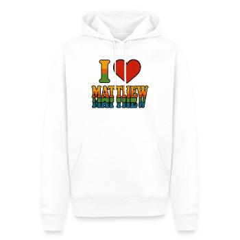 Ich liebe Matthew Rainbow Retro - Männer Premium Bio Hoodie - Weiß - Vorne - Nico (187cm)