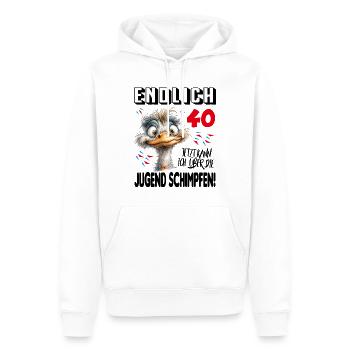 Endlich 40: Strauß Vogel Geburtstag Birthday - Männer Premium Bio Hoodie - Weiß - Vorne - Nico (187cm)