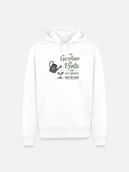 Gärtner in Rente – Gießkanne & Spruch – Geschenk - Männer Premium Bio Hoodie - Weiß
