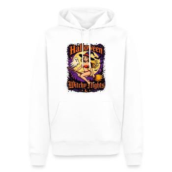 Witchy Nights Halloween Witch on Broom - Men’s Premium Organic Hoodie - white - Front - Nico (187cm)