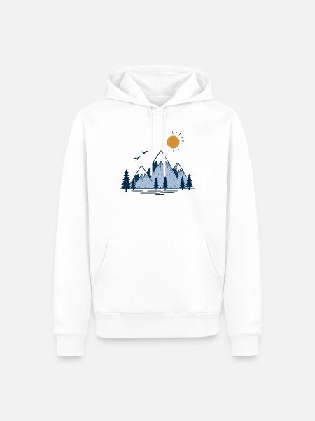 Berglandschaft mit Sonne und Tannen - Männer Premium Bio Hoodie - Weiß