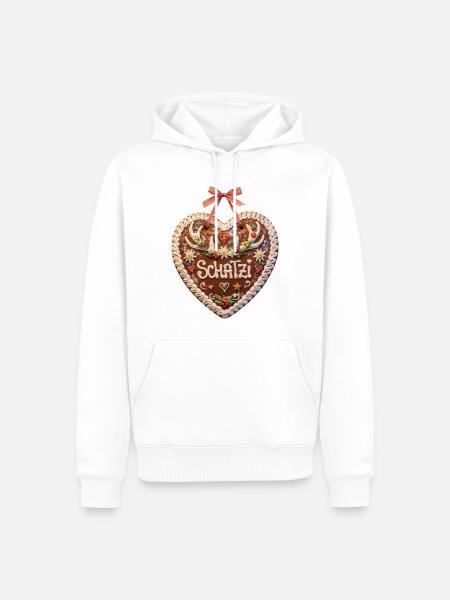 Lebkuchenherz Liebe Schatzi Hirschgeweih - Männer Premium Bio Hoodie - Weiß