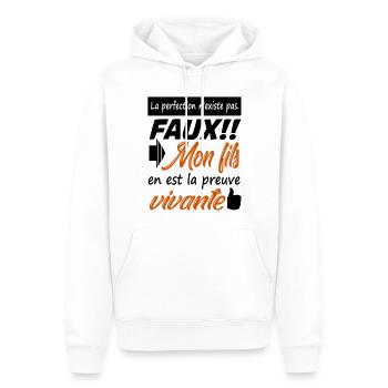 Mon fils la perfection | Humour | Cadeau - Sweat à capuche Premium bio Homme - blanc - Devant - Nico (187cm)