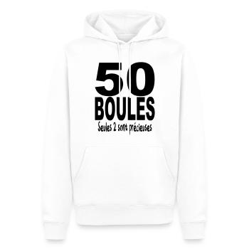 50 boules / Anniversaire 50 ans / Humour - Sweat à capuche Premium bio Homme - blanc - Devant - Nico (187cm)