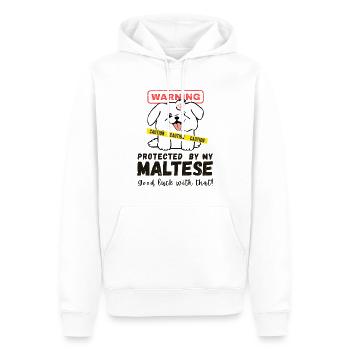 Geschützt von My Maltese – Niedlicher Wachhund Warnung - Männer Premium Bio Hoodie - Weiß - Vorne - Nico (187cm)