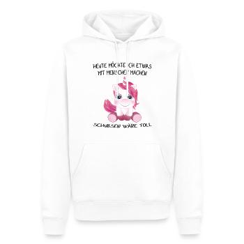 Einhorn heute möchte ich was mit menschen machen - Männer Premium Bio Hoodie - Weiß - Vorne - Nico (187cm)