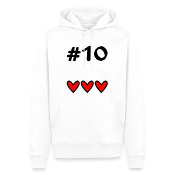 10 ANS. 10e ANNIVERSAIRE. ANNIVERSAIRE 10 ANS. 10 - Sweat à capuche Premium bio Homme - blanc - Devant - Nico (187cm)
