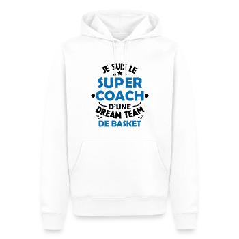 Je Suis Le Super Coach D'une Dream Team De Basket - Sweat à capuche Premium bio Homme - blanc - Devant - Nico (187cm)