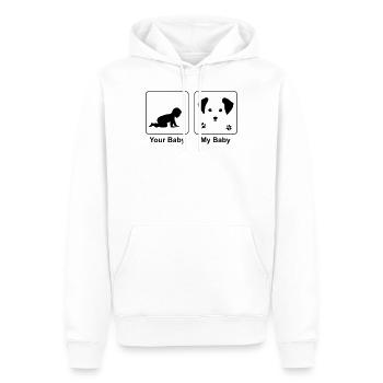 Chien mignon - bébé chien contre bébé humain - Sweat à capuche Premium bio Homme - blanc - Devant - Nico (187cm)