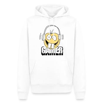 A gamer can be recognized by the headphones and comic head - Men’s Premium Organic Hoodie - white - Front - Nico (187cm)