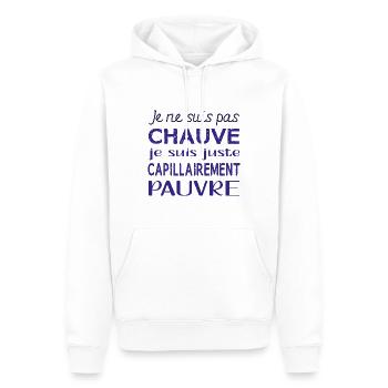 Cadeau humour chauve - Sweat à capuche Premium bio Homme - blanc - Devant - Nico (187cm)