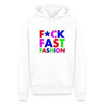 Fuck fast fashion - Sweat à capuche Premium bio Homme - blanc - Devant - Nico (187cm)