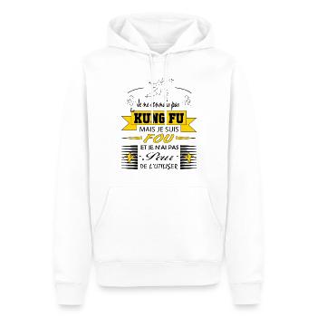 Cadeau humour sport - je ne connais pas le Kung fu - Sweat à capuche Premium bio Homme - blanc - Devant - Nico (187cm)