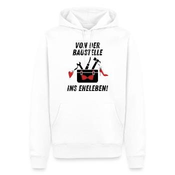 From the construction site to married life - Bachelor Party Bachelor - Men’s Premium Organic Hoodie - white - Front - Nico (187cm)